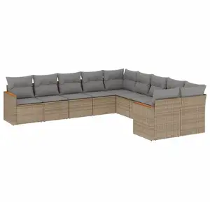 vidaXL Salon de jardin avec coussins 10 pcs beige résine tressée pas cher
