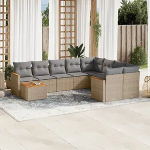 vidaXL Salon de jardin avec coussins 10 pcs beige résine tressée pas cher