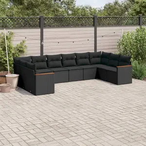 vidaXL Salon de jardin 10 pcs avec coussins noir résine tressée pas cher