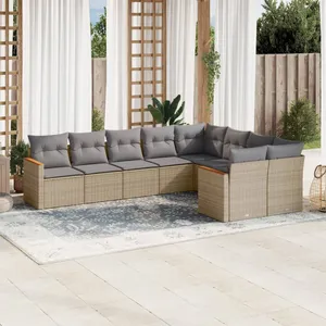 vidaXL Salon de jardin avec coussins 9 pcs beige résine tressée pas cher