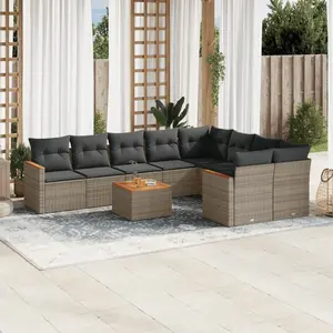 vidaXL Salon de jardin avec coussins 10 pcs gris résine tressée pas cher
