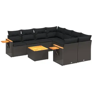 vidaXL Salon de jardin 9 pcs avec coussins noir résine tressée pas cher