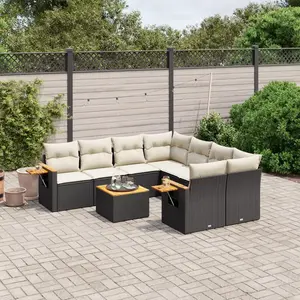 vidaXL Salon de jardin 9 pcs avec coussins noir résine tressée pas cher