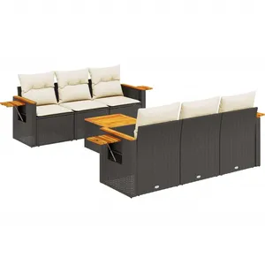 vidaXL Salon de jardin 7 pcs avec coussins noir résine tressée pas cher