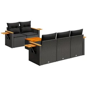 vidaXL Salon de jardin 6 pcs avec coussins noir résine tressée pas cher