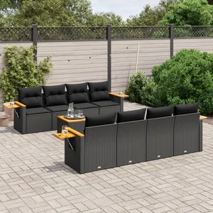 vidaXL Salon de jardin 9 pcs avec coussins noir résine tressée pas cher