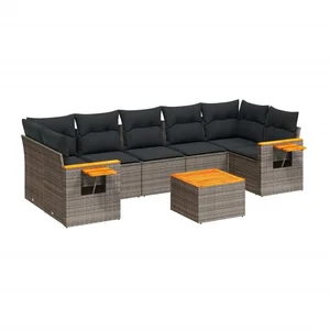 vidaXL Salon de jardin 8 pcs avec coussins gris résine tressée pas cher