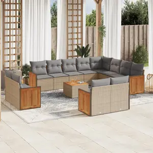 vidaXL Salon de jardin avec coussins 13 pcs beige résine tressée pas cher