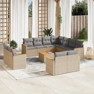 vidaXL Salon de jardin avec coussins 12 pcs beige résine tressée pas cher