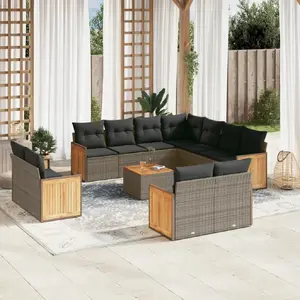 vidaXL Salon de jardin avec coussins 12 pcs gris résine tressée pas cher