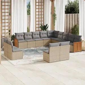 vidaXL Salon de jardin avec coussins 13 pcs beige résine tressée pas cher