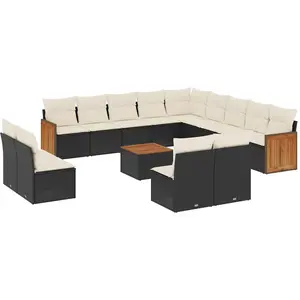 vidaXL Salon de jardin avec coussins 14 pcs noir résine tressée pas cher