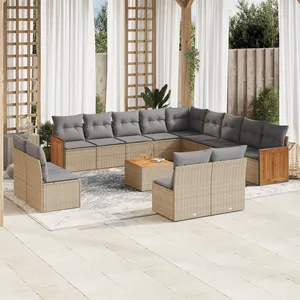vidaXL Salon de jardin avec coussins 14 pcs beige résine tressée pas cher