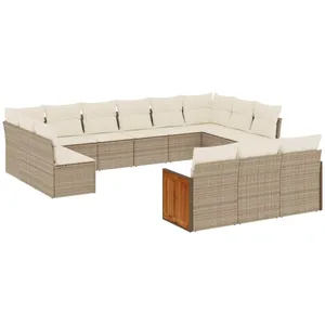 vidaXL Salon de jardin avec coussins 13 pcs beige résine tressée pas cher