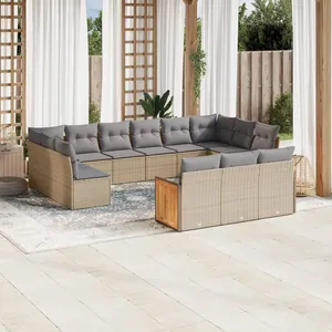 vidaXL Salon de jardin avec coussins 13 pcs beige résine tressée pas cher