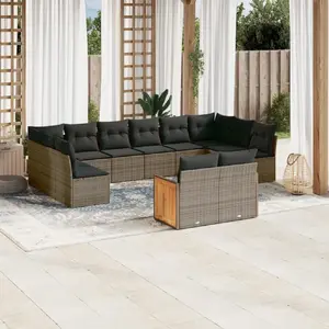 vidaXL Salon de jardin avec coussins 12 pcs gris résine tressée pas cher