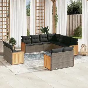 vidaXL Salon de jardin 11 pcs avec coussins gris résine tressée pas cher