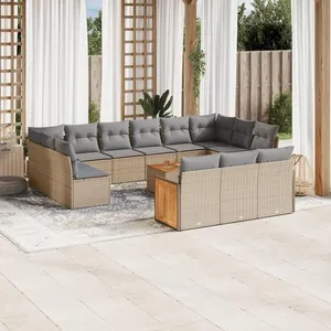 vidaXL Salon de jardin avec coussins 14 pcs beige résine tressée pas cher