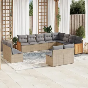 vidaXL Salon de jardin avec coussins 12 pcs beige résine tressée pas cher