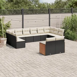 vidaXL Salon de jardin 12 pcs avec coussins noir résine tressée pas cher