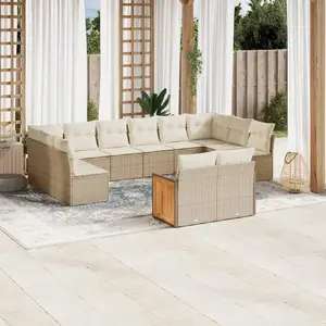 vidaXL Salon de jardin avec coussins 12 pcs beige résine tressée pas cher