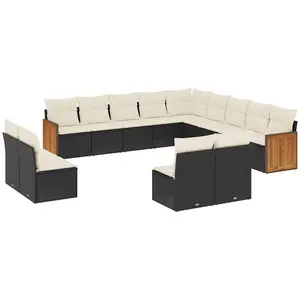 vidaXL Salon de jardin avec coussins 13 pcs noir résine tressée pas cher