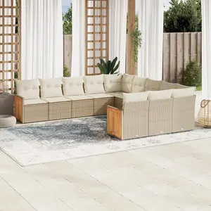 vidaXL Salon de jardin 11 pcs avec coussins beige résine tressée pas cher