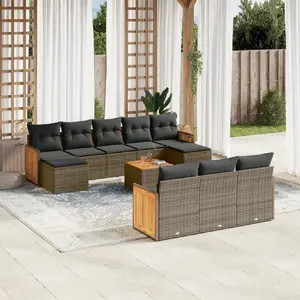vidaXL Salon de jardin 11 pcs avec coussins gris résine tressée pas cher