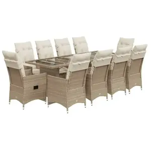 vidaXL Ensemble de bistro de jardin 11 pcs coussins beige poly rotin