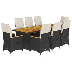 vidaXL Ensemble de bistro de jardin 9 pcs coussins noir poly rotin pas cher