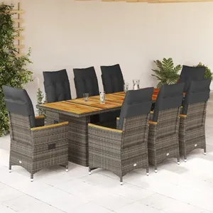 vidaXL Ensemble de bistro de jardin 9 pcs coussins gris poly rotin pas cher