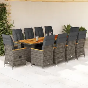 vidaXL Ensemble de bistro de jardin 11 pcs coussins gris poly rotin