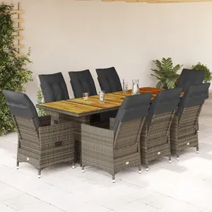 vidaXL Ensemble de bistro de jardin 9 pcs coussins gris poly rotin pas cher