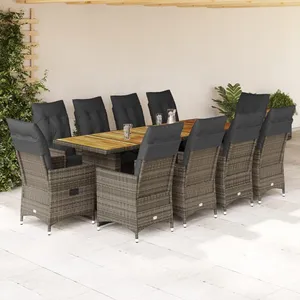 vidaXL Ensemble de bistro de jardin 11 pcs coussins gris poly rotin