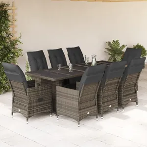 vidaXL Ensemble de bistro de jardin 9 pcs coussins gris poly rotin pas cher