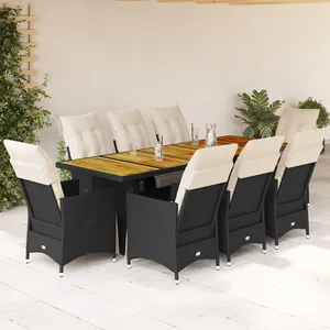 vidaXL Ensemble de bistro de jardin 9 pcs coussins noir poly rotin pas cher