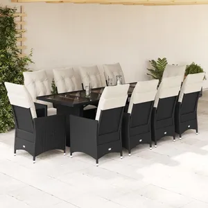vidaXL Ensemble de bistro de jardin 11 pcs coussins noir poly rotin pas cher