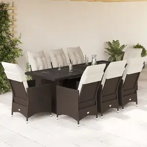 vidaXL Ensemble de bistro de jardin 9 pcs coussins marron poly rotin pas cher