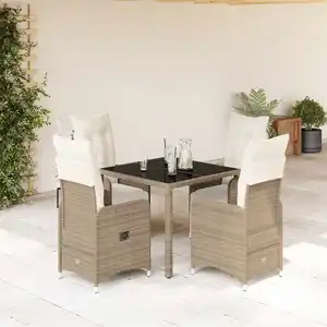 vidaXL Ensemble de bistro de jardin 5 pcs coussins marron poly rotin pas cher