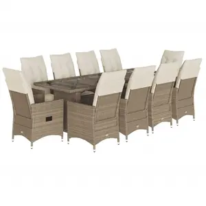 vidaXL Ensemble de bistro de jardin 11 pcs coussins beige poly rotin pas cher