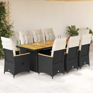 vidaXL Ensemble de bistro de jardin 9 pcs coussins noir poly rotin pas cher