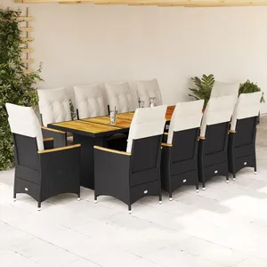 vidaXL Ensemble de bistro de jardin 11 pcs coussins noir poly rotin pas cher