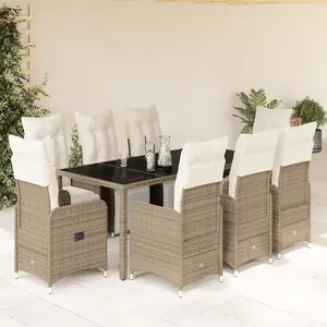 vidaXL Ensemble de bistro de jardin 9 pcs coussins marron poly rotin pas cher