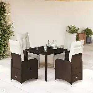 vidaXL Ensemble de bistro de jardin 5 pcs coussins marron poly rotin pas cher