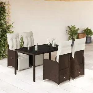 vidaXL Ensemble de bistro de jardin 5 pcs coussins marron poly rotin pas cher