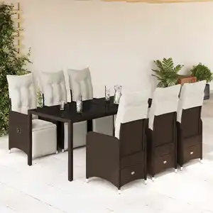 Comparateur de prix : vidaXL Ensemble de bistro de jardin 7 pcs coussins marron poly rotin