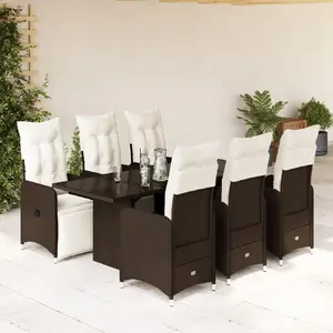vidaXL Ensemble de bistro de jardin 7 pcs coussins marron poly rotin pas cher