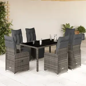 Comparateur de prix : vidaXL Ensemble de bistro de jardin 7 pcs coussins gris poly rotin