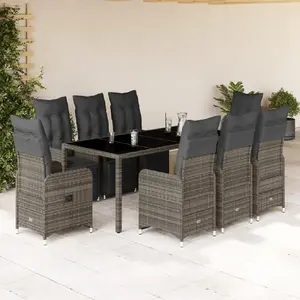 vidaXL Ensemble de bistro de jardin 9 pcs coussins gris poly rotin pas cher