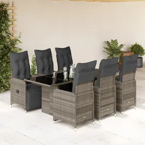 vidaXL Ensemble de bistro de jardin 7 pcs coussins gris poly rotin pas cher